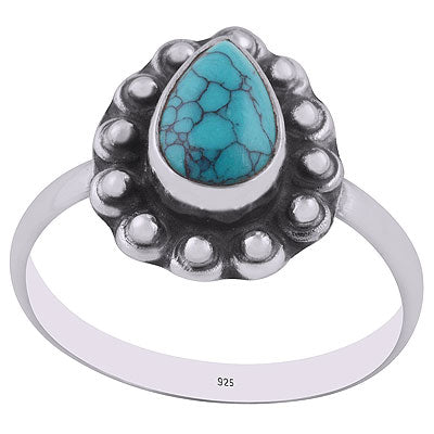 Stunning Rawa Work Around Turquoise Pear Shape 925 Sterling Solid Silver Ring - R3402936-3