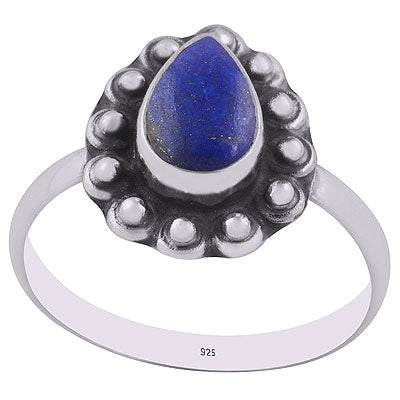 Stunning Rawa Work Around Lapis Pear Shape 925 Sterling Solid Silver Ring - R3402936-6