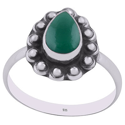 Stunning Rawa Work Around Green Onyx Pear Shape 925 Sterling Solid Silver Ring - R3402936-8