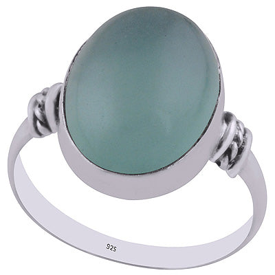 Beautiful Texured Wire Around Aqua Chalcedony Oval Shape 925 Sterling Solid Silver Ring - R3402938-10