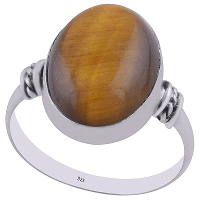 Beautiful Texured Wire Around Tiger's Eye Oval Shape 925 Sterling Solid Silver Ring - R3402938-6