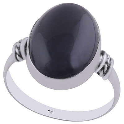 Beautiful Texured Wire Around Black Onyx Oval Shape 925 Sterling Solid Silver Ring - R3402938-7