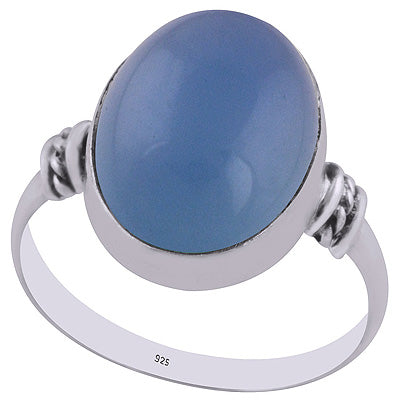Beautiful Texured Wire Around Blue Chalcedony Oval Shape 925 Sterling Solid Silver Ring - R3402938-9
