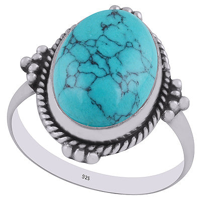 Stunning Rawa Work Around Turquoise Oval Shape 925 Sterling Solid Silver Ring - R3402939-11