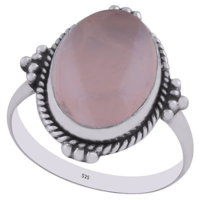Stunning Rawa Work Around Rose Quartz Oval Shape 925 Sterling Solid Silver Ring - R3402939-13