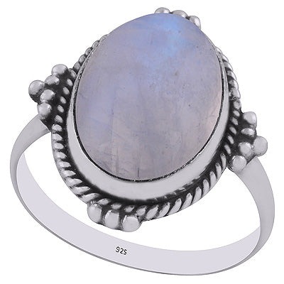 Stunning Rawa Work Around Rainbow Moonstone Oval Shape 925 Sterling Solid Silver Ring - R3402939-2
