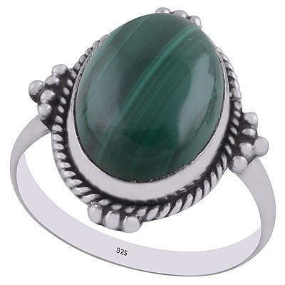 Stunning Rawa Work Around Malachite Oval Shape 925 Sterling Solid Silver Ring - R3402939-5