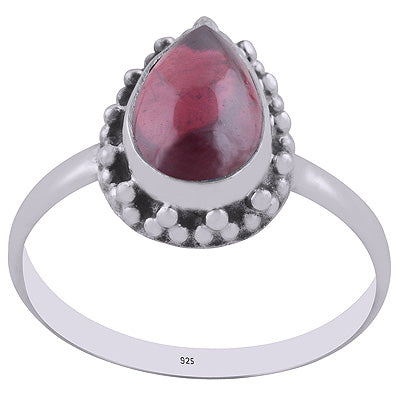 Alluring Rawa Work Around Garnet Pear Shape 925 Sterling Solid Silver Ring - R3402940-2