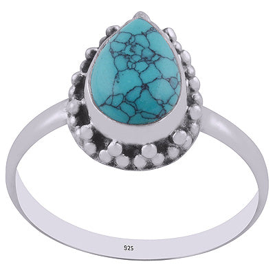 Alluring Rawa Work Around Turquoise Pear Shape 925 Sterling Solid Silver Ring - R3402940-3