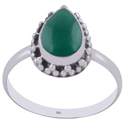 Alluring Rawa Work Around Green Onyx Pear Shape 925 Sterling Solid Silver Ring - R3402940-8