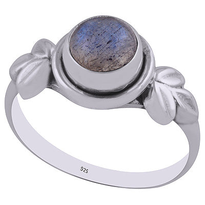Beautiful Textured Leaf Around Labradorite Round Shape 925 Sterling Solid Silver Ring - R3402941-5