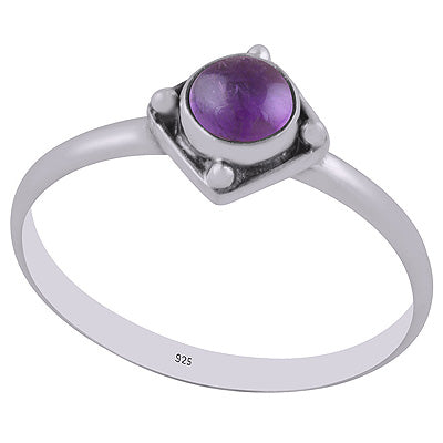 Edgy Rawa Work Around Amethyst Round Shape 925 Sterling Solid Silver Ring - R3402943-1