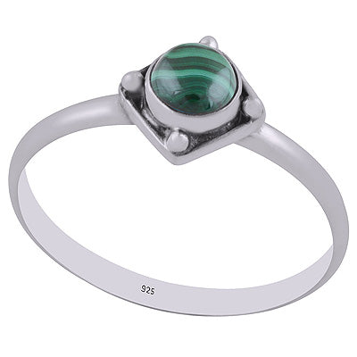 Edgy Rawa Work Around Malachite Round Shape 925 Sterling Solid Silver Ring - R3402943-14