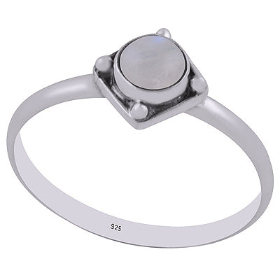 Edgy Rawa Work Around Rainbow Moonstone Round Shape 925 Sterling Solid Silver Ring - R3402943-4