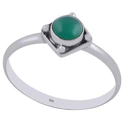 Edgy Rawa Work Around Green Onyx Round Shape 925 Sterling Solid Silver Ring - R3402943-8