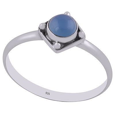 Edgy Rawa Work Around Blue Chalcedony Round Shape 925 Sterling Solid Silver Ring - R3402943-9
