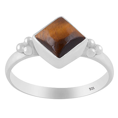 Stunning Rawa Around Tiger's Eye Rhombus Shape 925 Sterling Solid Silver Ring - R3402949-10