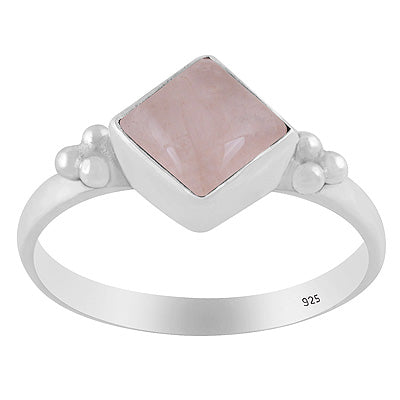 Stunning Rawa Around Rose Quartz Rhombus Shape 925 Sterling Solid Silver Ring - R3402949-15