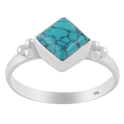 Stunning Rawa Around Turquoise Rhombus Shape 925 Sterling Solid Silver Ring - R3402949-3
