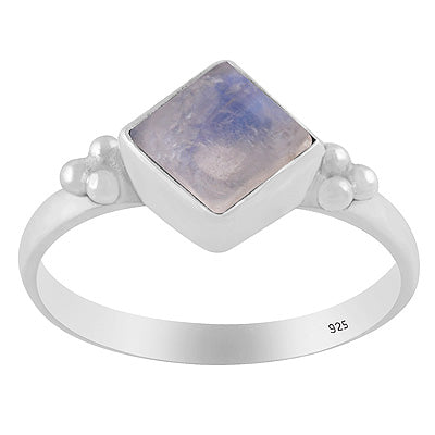 Stunning Rawa Around Rainbow Moonstone Rhombus Shape 925 Sterling Solid Silver Ring - R3402949-4