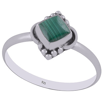 Beautiful HandWork Around Malachite Rhombus Shape 925 Sterling Solid Silver Rings - R3402950-12
