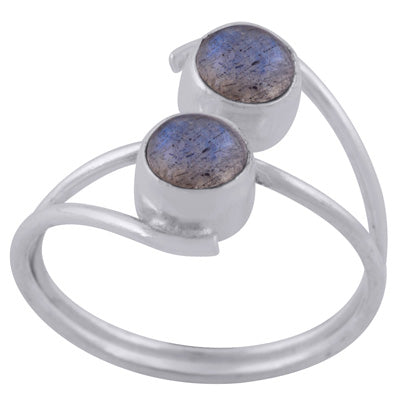 Stylish Two Stone Labradorite Round Shape 925 Sterling Solid Silver Ring - R3402958-55
