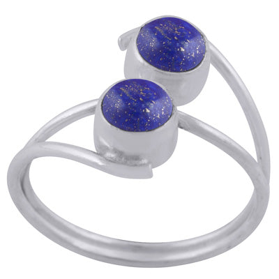 Stylish Two Stone Lapis Round Shape 925 Sterling Solid Silver Ring - R3402958-56