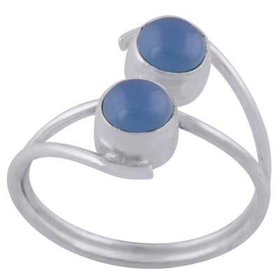 Stylish Two Stone Blue Chalcedony Round Shape 925 Sterling Solid Silver Ring - R3402958-59