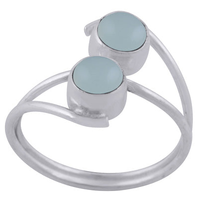 Stylish Two Stone Aqua Chalcedony Round Shape 925 Sterling Solid Silver Ring - R3402958-60