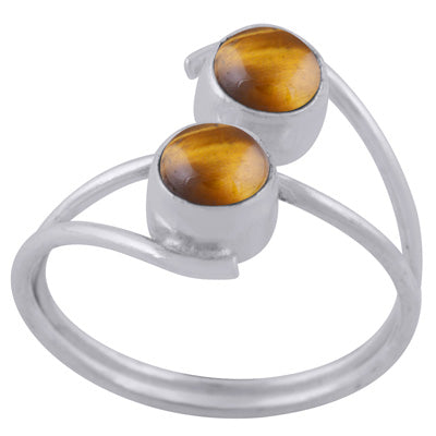 Stylish Two Stone Tiger's Eye Round Shape 925 Sterling Solid Silver Ring - R3402958-61