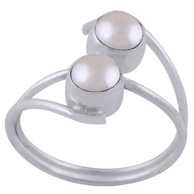 Stylish Two Stone Pearl Round Shape 925 Sterling Solid Silver Ring - R3402958-64