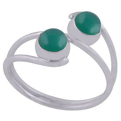 Stylish Two Stone Green Onyx Round Shape 925 Sterling Solid Silver Ring - R3402958-8