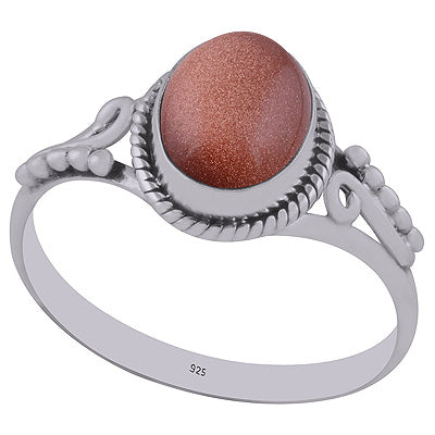 Alluring Rawa Work Around Golden Sun Stone Oval Shape 925 Sterling Solid Silver Ring - R3402962-10