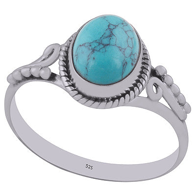 Alluring Rawa Work Around Turquoise Oval Shape 925 Sterling Solid Silver Ring - R3402962-3