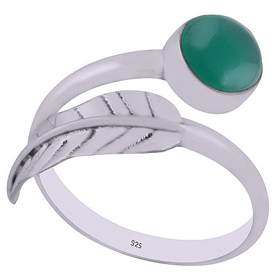 Gorgeous Textured Leaf Shank With Green Onyx Round Shape 925 Sterling Solid Silver Ring - R3402963-8
