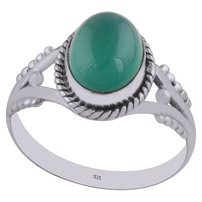 Beautiful Rawa Work Around Green Onyx Oval Shape 925 Sterling Solid Silver Ring - R3402966-8