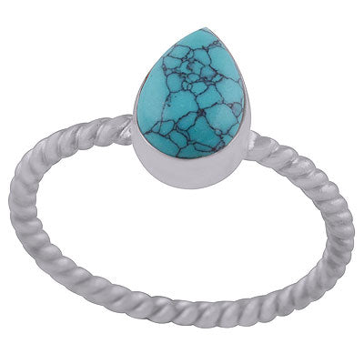 Beautiful Twisted Shank Around Turquoise Pear Shape 925 Sterling Solid Silver Ring - R3402968-3