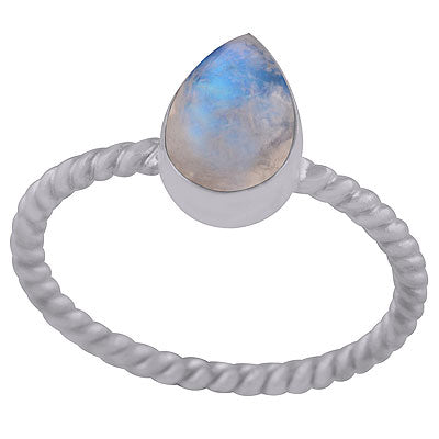 Beautiful Twisted Shank Around Rainbow Moonstone Pear Shape 925 Sterling Solid Silver Ring - R3402968-4