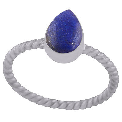 Beautiful Twisted Shank Around Lapis Pear Shape 925 Sterling Solid Silver Ring - R3402968-6