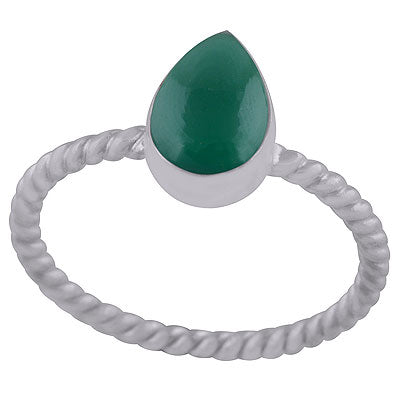 Beautiful Twisted Shank Around Green Onyx Pear Shape 925 Sterling Solid Silver Ring - R3402968-8