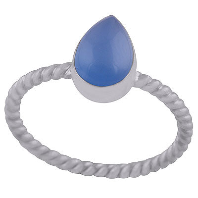Beautiful Twisted Shank Around Blue Chalcedony Pear Shape 925 Sterling Solid Silver Ring - R3402968-9