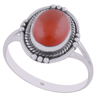 Stunning Textured Wire & Rawa Around Carnelian Oval Shape 925 Sterling Solid Silver Ring - R3402972-12