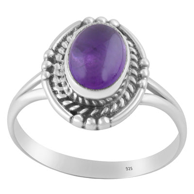 Stunning Textured Wire & Rawa Around Amethyst Oval Shape 925 Sterling Solid Silver Ring - R3402972-51