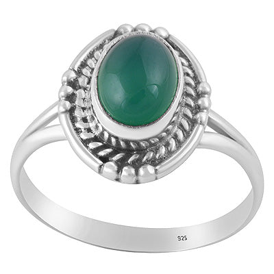Stunning Textured Wire & Rawa Around Green Onyx Oval Shape 925 Sterling Solid Silver Ring - R3402972-58