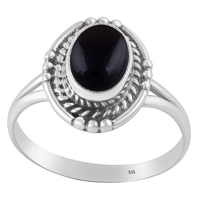 Stunning Textured Wire & Rawa Around Black Onyx Oval Shape 925 Sterling Solid Silver Ring - R3402972-64