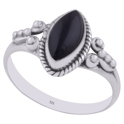 Beautiful Rawa Work Around Black Onyx Marquise Shape 925 Sterling Solid Silver Ring - R3402974-12