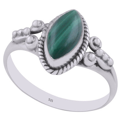 Beautiful Rawa Work Around Malachite Marquise Shape 925 Sterling Solid Silver Ring - R3402974-13