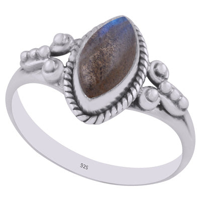 Beautiful Rawa Work Around Labradorite Marquise Shape 925 Sterling Solid Silver Ring - R3402974-5