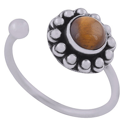 Gorgeous Rawa Around Tiger's Eye Round Shape 925 Sterling Solid Silver Ring - R3402975-8