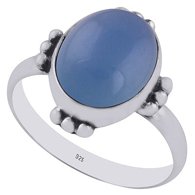 Minimal Rawa Work Around Blue Chalcedony Oval Shape 925 Sterling Solid Silver Ring - R3402978-7
